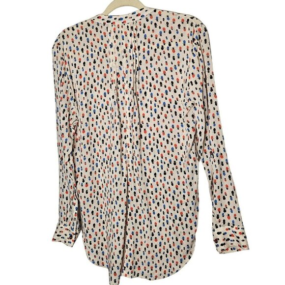 Maeve Womens Button-Down Blouse Polka Dot Heads Top Hat Print Roll Long Sleeve M - Picture 2 of 10